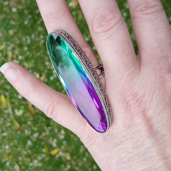 New Oversized Bi-Color Tourmaline 925 Silver Statement Ring. - Picture 15 of 16